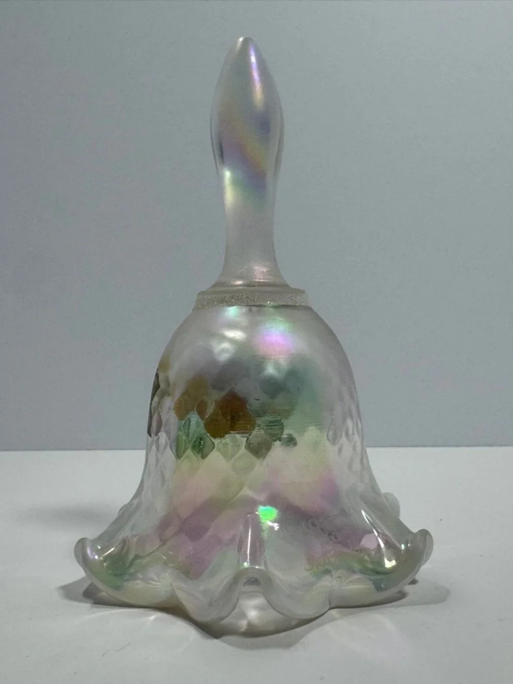 Fenton Vintage Iridescent Hand-Painted Glass Bell with Ruffled Edge